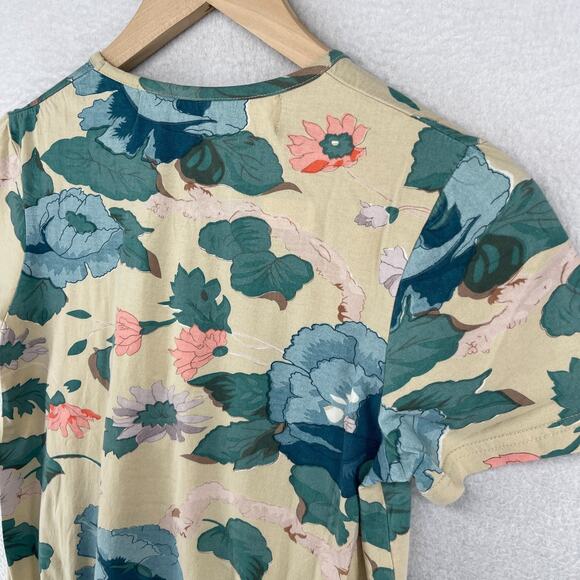 AS KNOW AS Top S Diamond Line Floral Blouse Shirred Short Sleeve Green - Picture 7 of 11